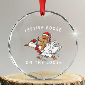 Festive Goose On The Loose Christmas Crystal Glass Ornament Funny Goose Gingerbread Xmas TS14 Transparent Glass 3'' Circle Print Your Wear
