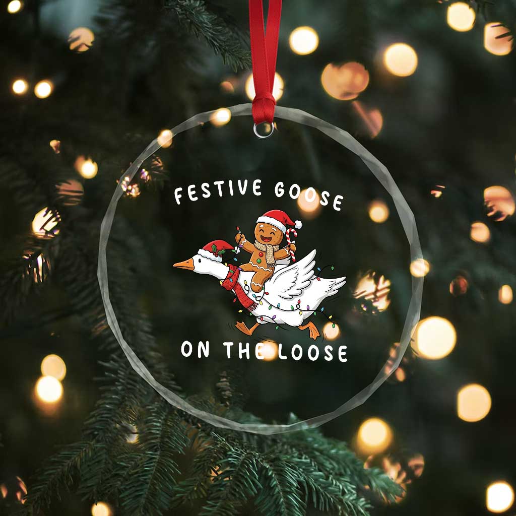 Festive Goose On The Loose Christmas Crystal Glass Ornament Funny Goose Gingerbread Xmas TS14 Print Your Wear