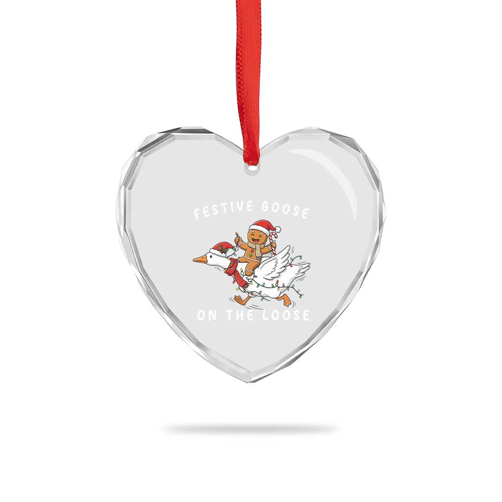Festive Goose On The Loose Christmas Heart Crystal Glass Ornament Funny Goose Gingerbread Xmas TS14 Print Your Wear