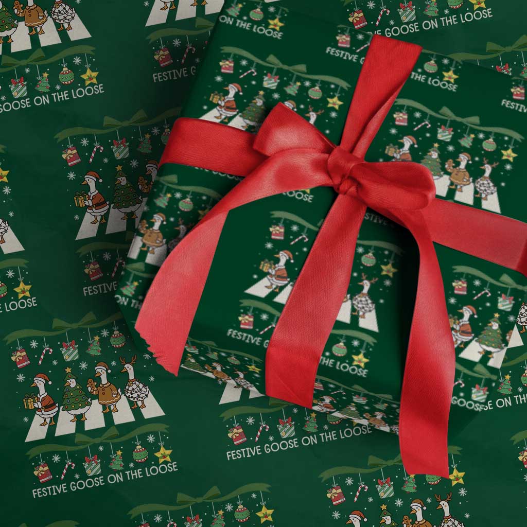 Festive Goose On The Loose Christmas Wrapping Paper Roll Cute Xmas Duck Silly Gooses Coquette Bow TS10 Green Print Your Wear