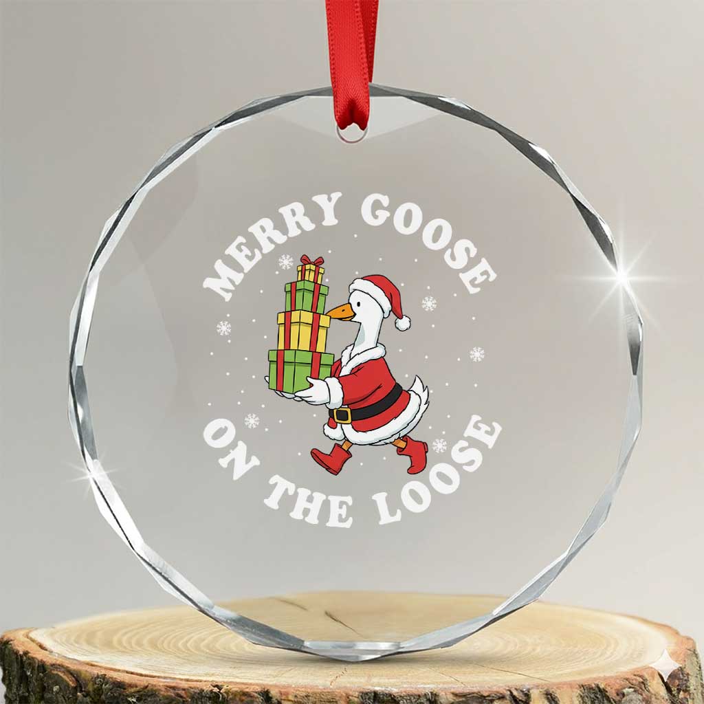 Festive Goose on The Loose Crystal Glass Ornament Funny Goose Christmas Meme TS14 Transparent Glass 3'' Circle Print Your Wear
