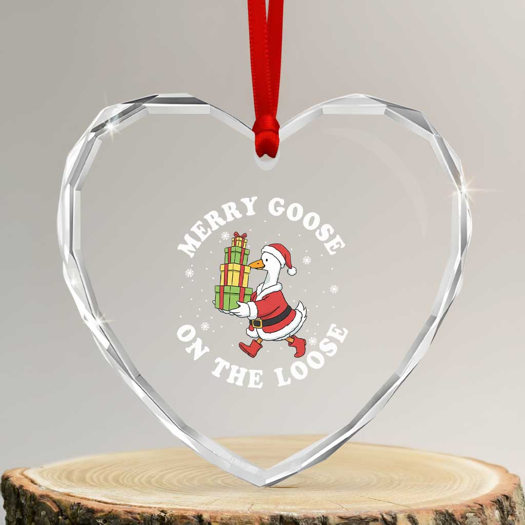 Festive Goose on The Loose Heart Crystal Glass Ornament Funny Goose Christmas Meme TS14 Transparent Glass 3'' Heart Print Your Wear