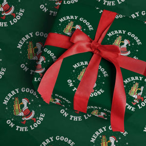 Festive Goose on The Loose Wrapping Paper Roll Funny Goose Christmas Meme TS14 Green Print Your Wear