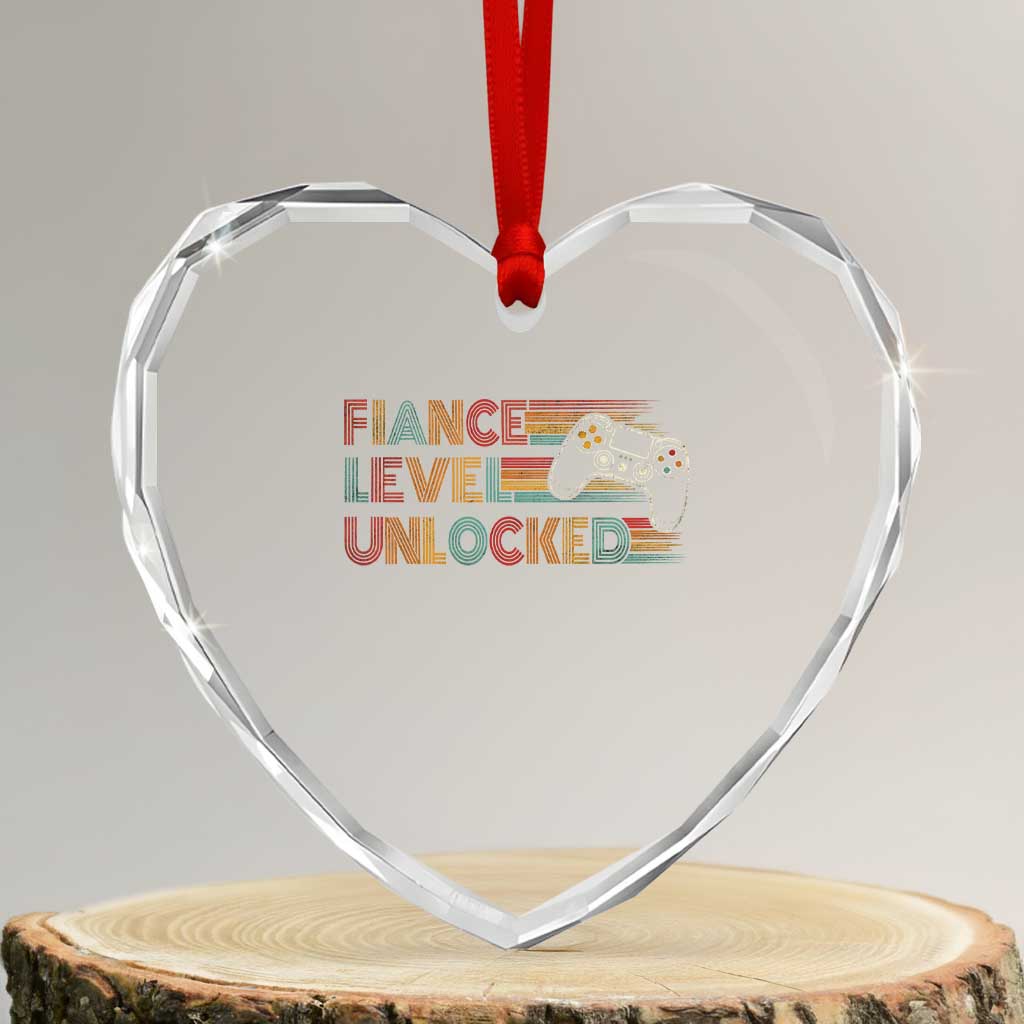 Fiance Level Unlocked Heart Crystal Glass Ornament Retro Engaged Gifts For Him Gamer TS10 Transparent Glass 3'' Heart Print Your Wear