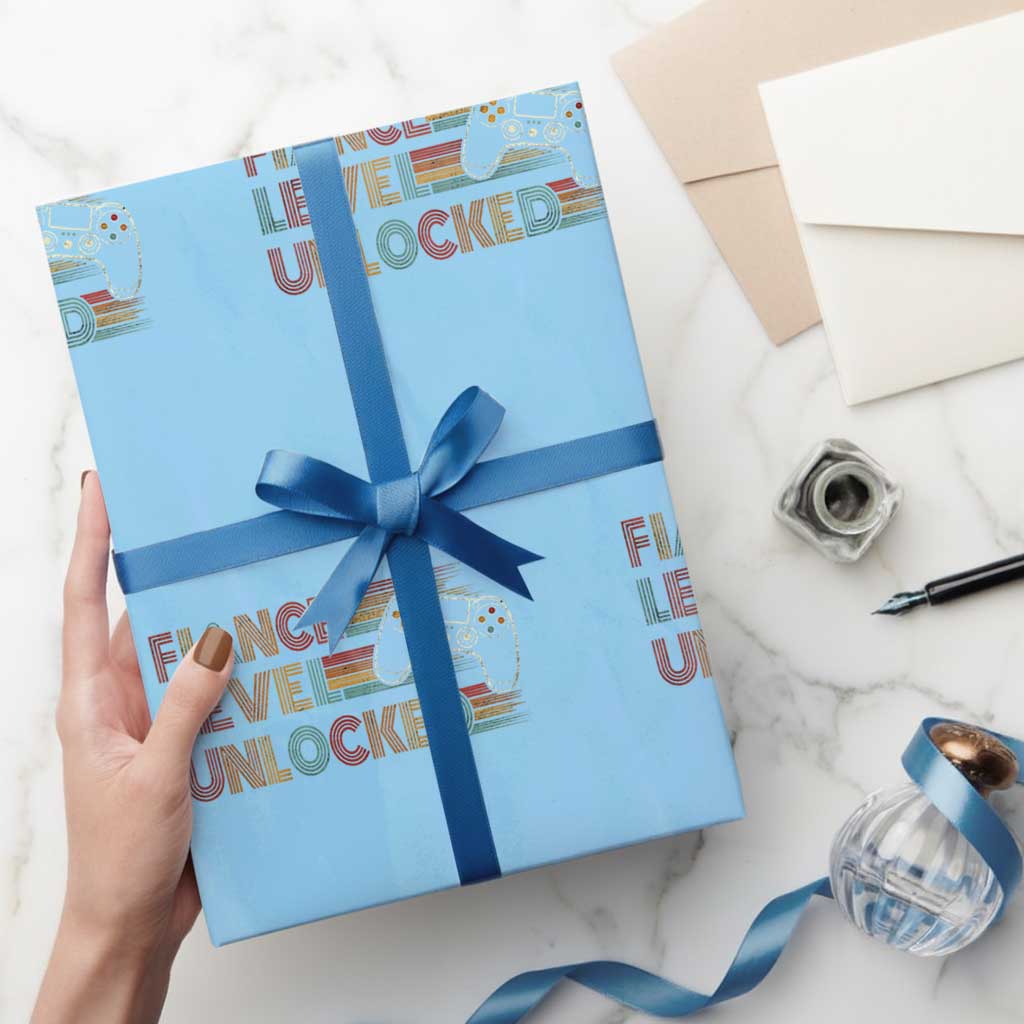 Fiance Level Unlocked Wrapping Paper Roll Retro Engaged Gifts For Him Gamer TS10 Light Blue Print Your Wear