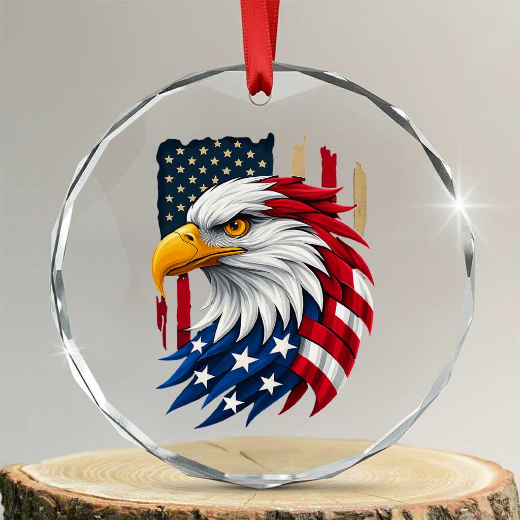 Fierce American Eagle Crystal Glass Ornament Bold Patriotic 4th of July USA Freedom TS02 Transparent Glass 3'' Circle Print Your Wear