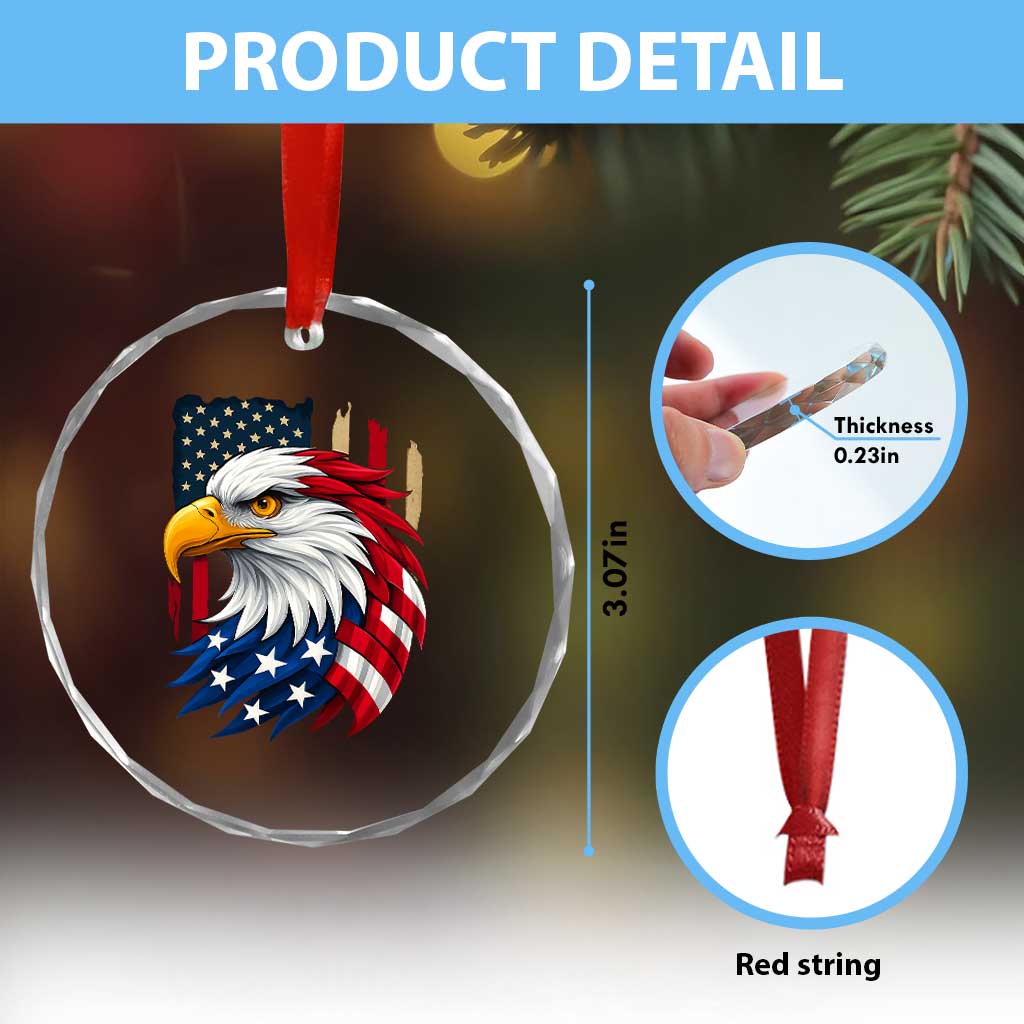 Fierce American Eagle Crystal Glass Ornament Bold Patriotic 4th of July USA Freedom TS02 Print Your Wear