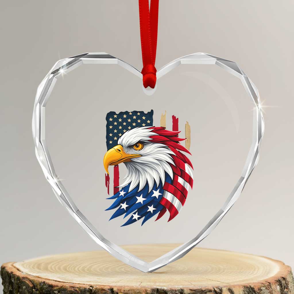 Fierce American Eagle Heart Crystal Glass Ornament Bold Patriotic 4th of July USA Freedom TS02 Transparent Glass 3'' Heart Print Your Wear