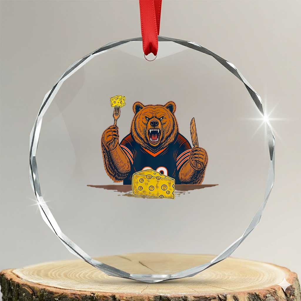 Fierce Bear Eating Cheese Crystal Glass Ornament Let's Eat Cheese Funny Sports Rivalry TS02 Transparent Glass 3'' Circle Print Your Wear