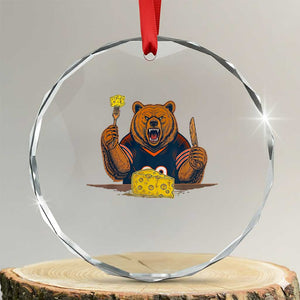 Fierce Bear Eating Cheese Crystal Glass Ornament Let's Eat Cheese Funny Sports Rivalry TS02 Transparent Glass 3'' Circle Print Your Wear
