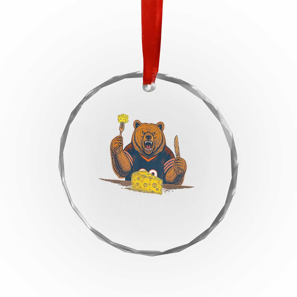 Fierce Bear Eating Cheese Crystal Glass Ornament Let's Eat Cheese Funny Sports Rivalry TS02 Print Your Wear