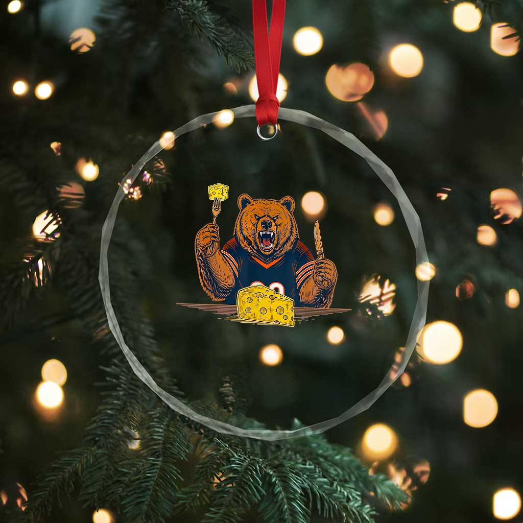 Fierce Bear Eating Cheese Crystal Glass Ornament Let's Eat Cheese Funny Sports Rivalry TS02 Print Your Wear