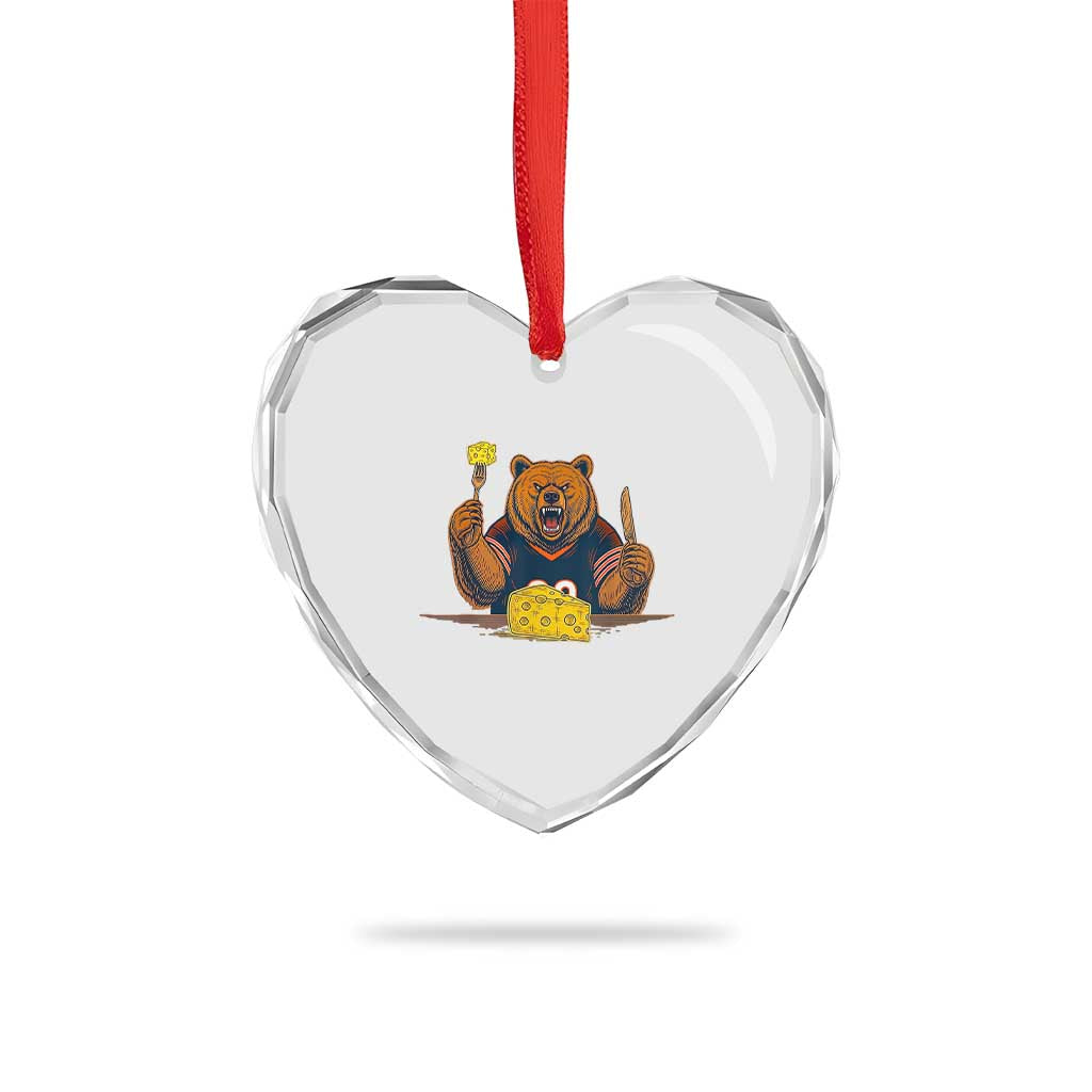Fierce Bear Eating Cheese Heart Crystal Glass Ornament Let's Eat Cheese Funny Sports Rivalry TS02 Print Your Wear