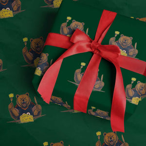 Fierce Bear Eating Cheese Wrapping Paper Roll Let's Eat Cheese Funny Sports Rivalry TS02 Green Print Your Wear