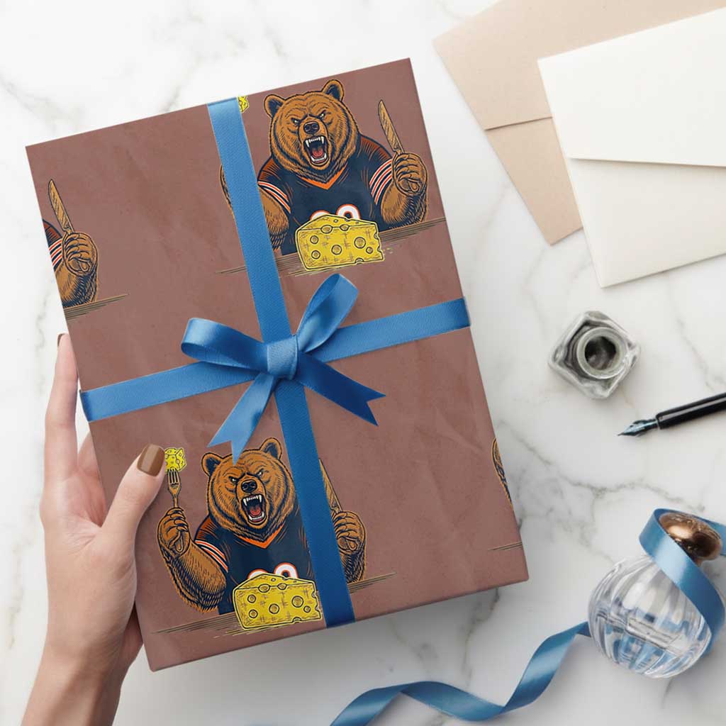 Fierce Bear Eating Cheese Wrapping Paper Roll Let's Eat Cheese Funny Sports Rivalry TS02 Mocha Print Your Wear