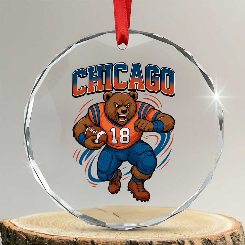 Fierce Football Bear Crystal Glass Ornament Chicago Fan Number 18 Bold Orange Game Day Spirit TS02 Transparent Glass 3'' Circle Print Your Wear