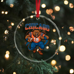 Fierce Football Bear Crystal Glass Ornament Chicago Fan Number 18 Bold Orange Game Day Spirit TS02 Print Your Wear