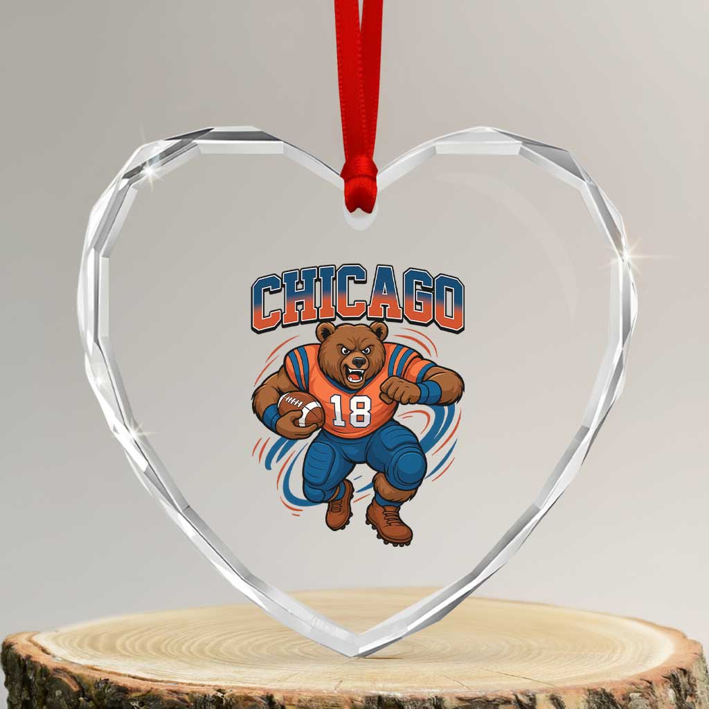 Fierce Football Bear Heart Crystal Glass Ornament Chicago Fan Number 18 Bold Orange Game Day Spirit TS02 Transparent Glass 3'' Heart Print Your Wear
