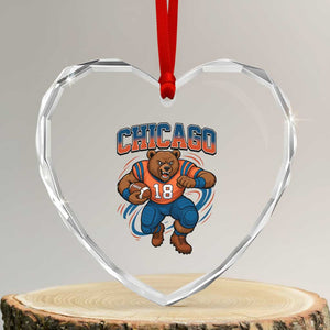 Fierce Football Bear Heart Crystal Glass Ornament Chicago Fan Number 18 Bold Orange Game Day Spirit TS02 Transparent Glass 3'' Heart Print Your Wear
