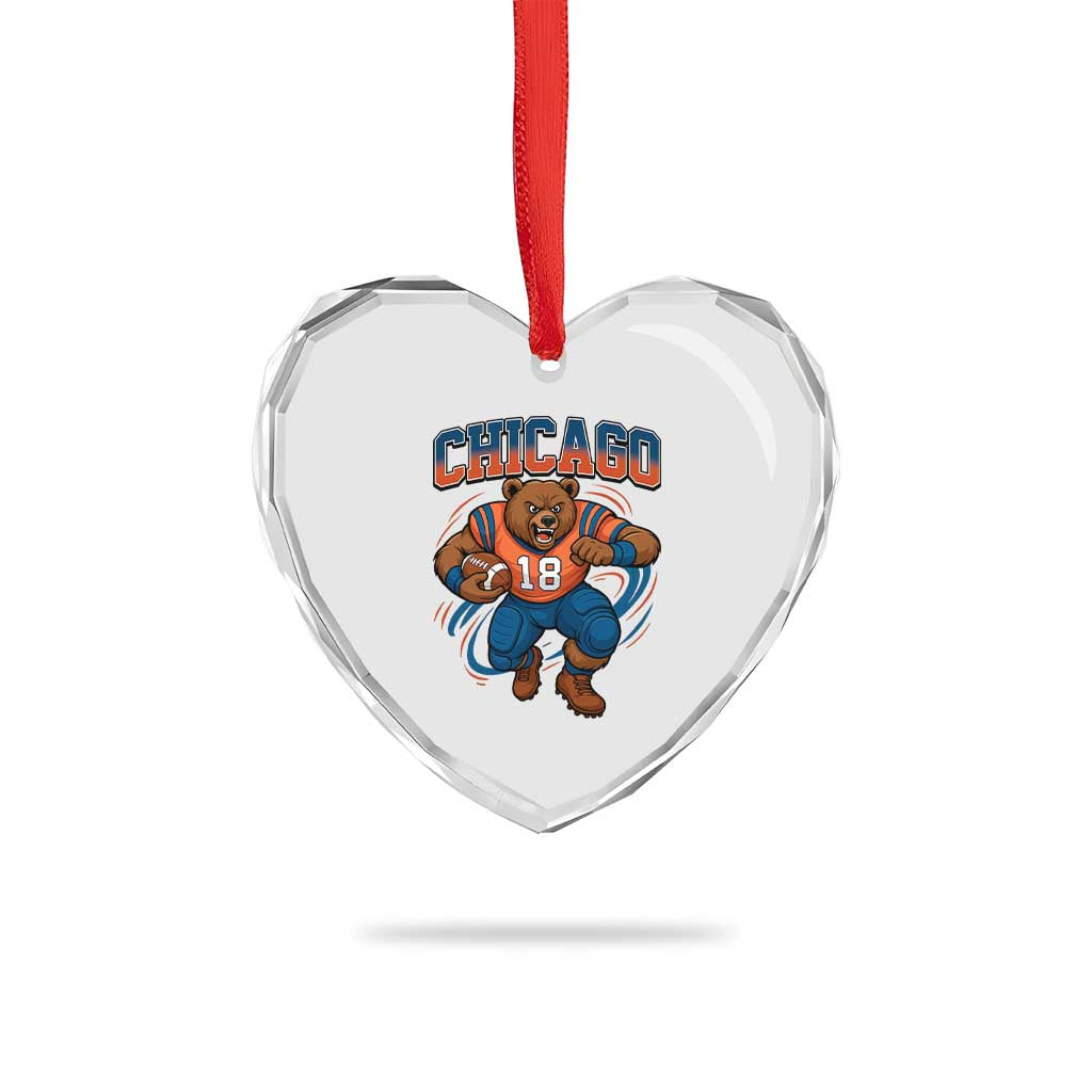 Fierce Football Bear Heart Crystal Glass Ornament Chicago Fan Number 18 Bold Orange Game Day Spirit TS02 Print Your Wear