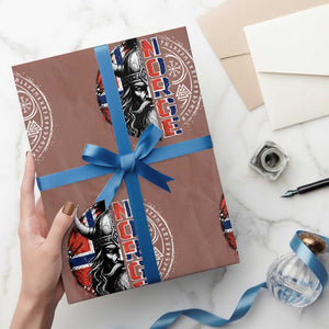 Fierce Norge Viking Warrior with Horned Helmet Graphic Wrapping Paper Roll Norway Pride Distressed Norwegian Flag and Runes TS02 Mocha Print Your Wear