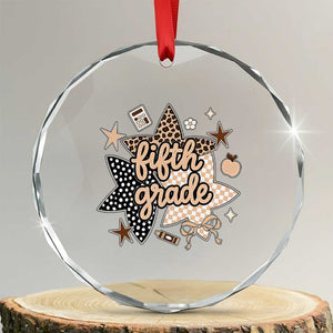 Fifth Grade Leopard Checkered Star Coquette Crystal Glass Ornament Cute 5th Grade Girl Back to School Gift