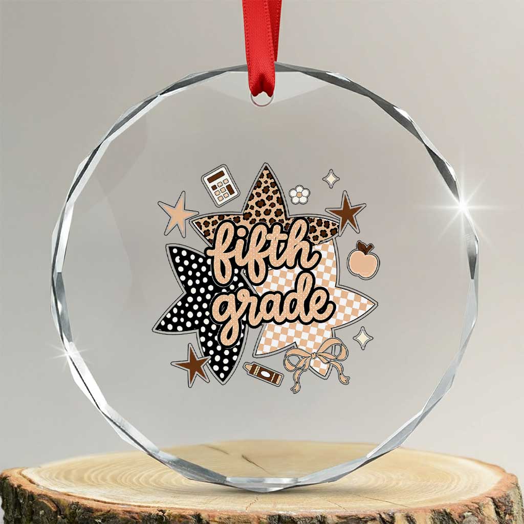 Fifth Grade Leopard Checkered Star Coquette Crystal Glass Ornament Cute 5th Grade Girl Back to School Gift TS02 Transparent Glass 3'' Circle Print Your Wear