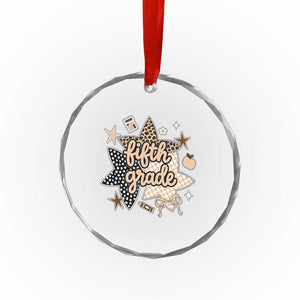 Fifth Grade Leopard Checkered Star Coquette Crystal Glass Ornament Cute 5th Grade Girl Back to School Gift