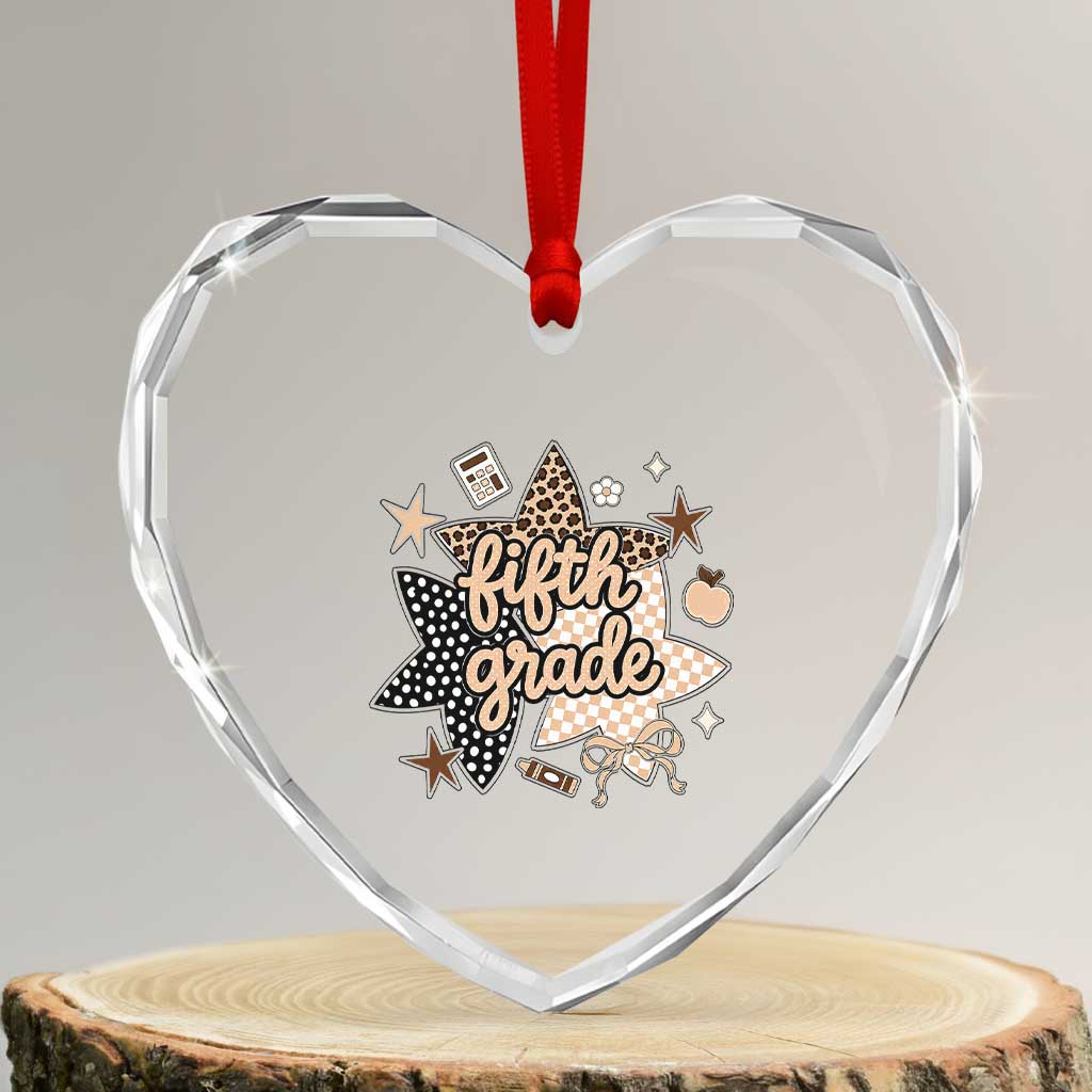 Fifth Grade Leopard Checkered Star Coquette Heart Crystal Glass Ornament Cute 5th Grade Girl Back to School Gift TS02 Transparent Glass 3'' Heart Print Your Wear