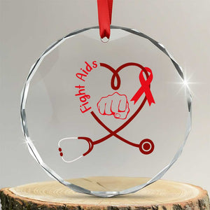 Fight AIDS Nurse Crystal Glass Ornament Red Ribbon HIV Awareness Gift TS12 Transparent Glass 3'' Circle Print Your Wear