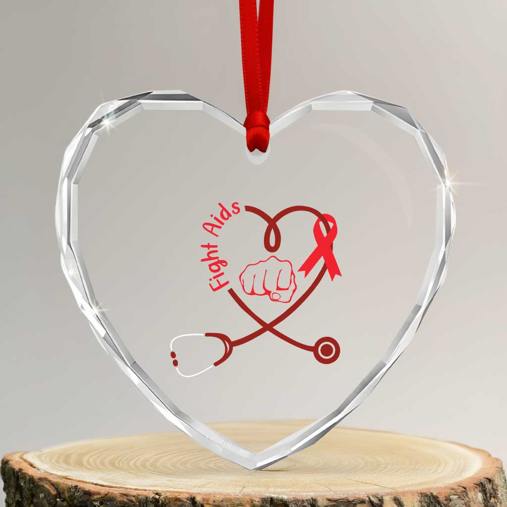 Fight AIDS Nurse Heart Crystal Glass Ornament Red Ribbon HIV Awareness Gift TS12 Transparent Glass 3'' Heart Print Your Wear