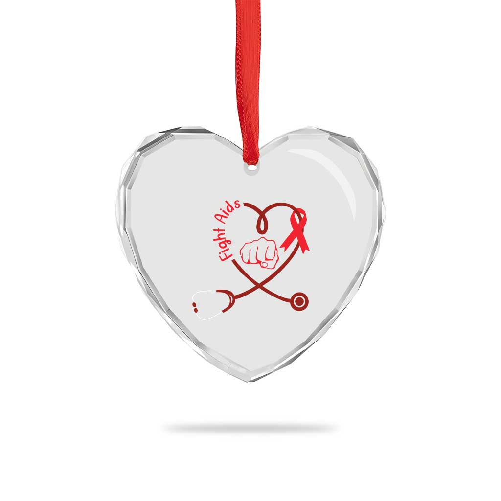 Fight AIDS Nurse Heart Crystal Glass Ornament Red Ribbon HIV Awareness Gift TS12 Print Your Wear