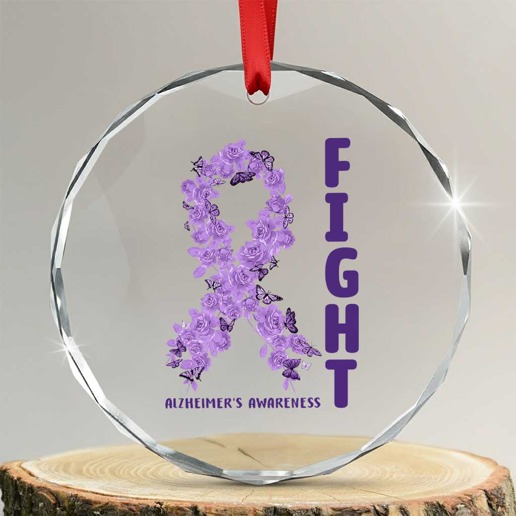 Fight Alzheimers Awareness Support Crystal Glass Ornament Purple Ribbon Floral Butterfly TS12 Transparent Glass 3'' Circle Print Your Wear