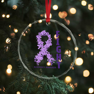 Fight Alzheimers Awareness Support Crystal Glass Ornament Purple Ribbon Floral Butterfly