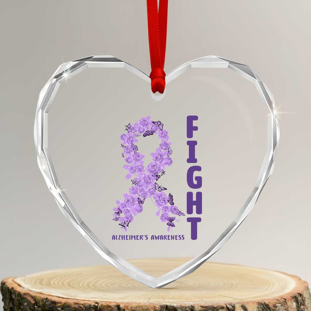 Fight Alzheimers Awareness Support Heart Crystal Glass Ornament Purple Ribbon Floral Butterfly TS12 Transparent Glass 3'' Heart Print Your Wear