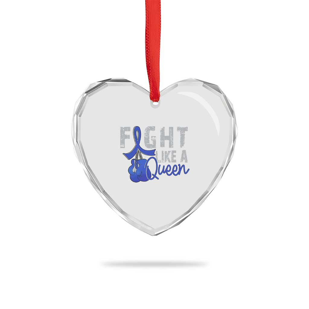 Fight Like A Queen Heart Crystal Glass Ornament Blue Ribbon Colon Cancer Awareness TS10 Print Your Wear