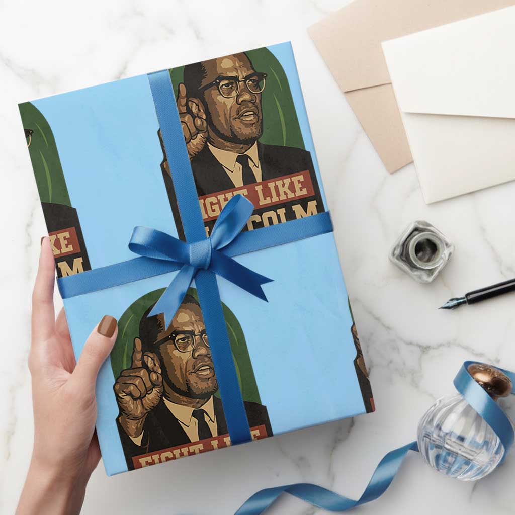 Fight Like Malcolm X Wrapping Paper Roll Black History Month Inspirational Gift TS12 Light Blue Print Your Wear