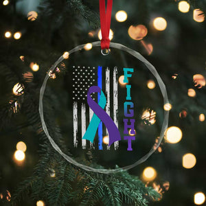 Fight Police Suicide Prevention Awareness American Flag Ribbon Support Crystal Glass Ornament