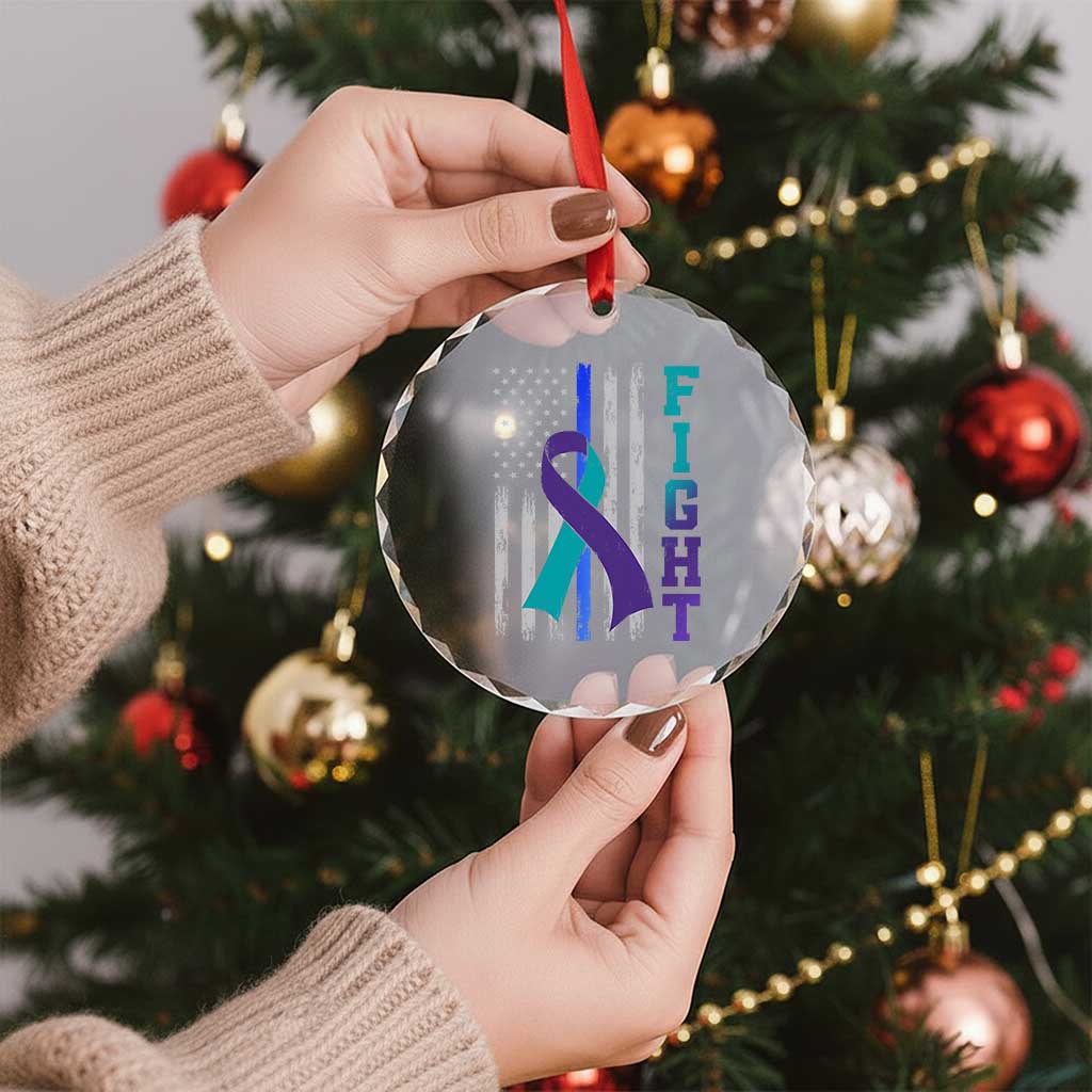 Fight Police Suicide Prevention Awareness American Flag Ribbon Support Crystal Glass Ornament