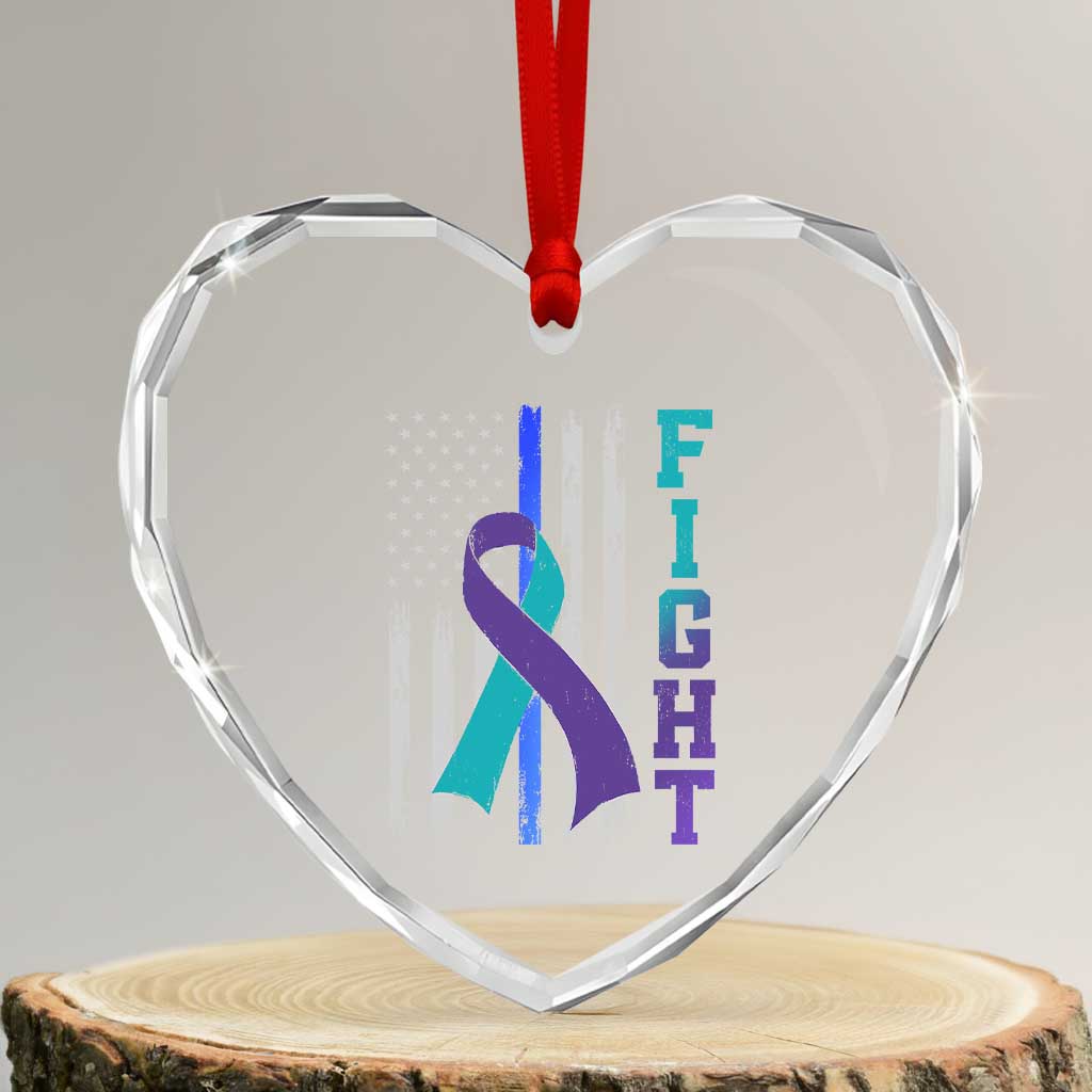 Fight Police Suicide Prevention Awareness American Flag Ribbon Support Heart Crystal Glass Ornament TS11 Transparent Glass 3'' Heart Print Your Wear