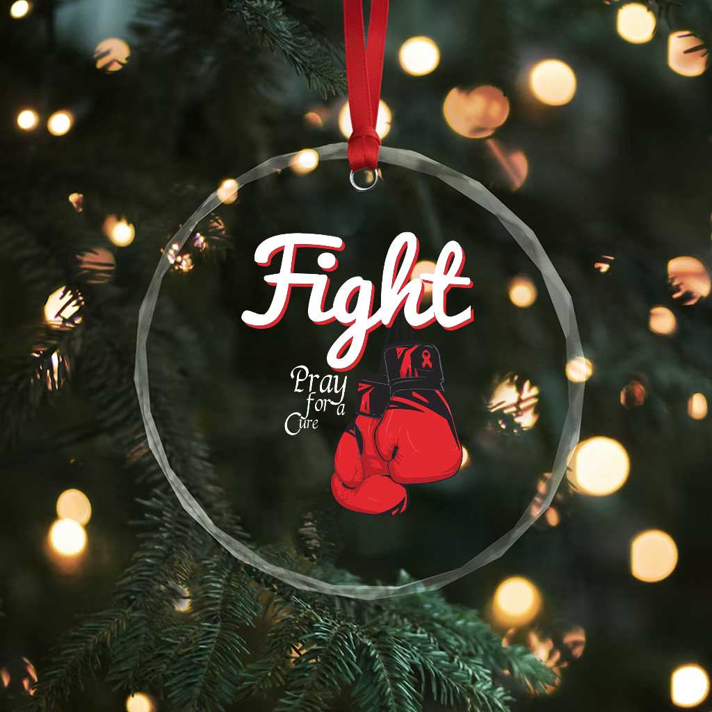 Fight Pray For A Cure Crystal Glass Ornament Red Ribbon HIV Awareness Boxing Gift TS12 Print Your Wear