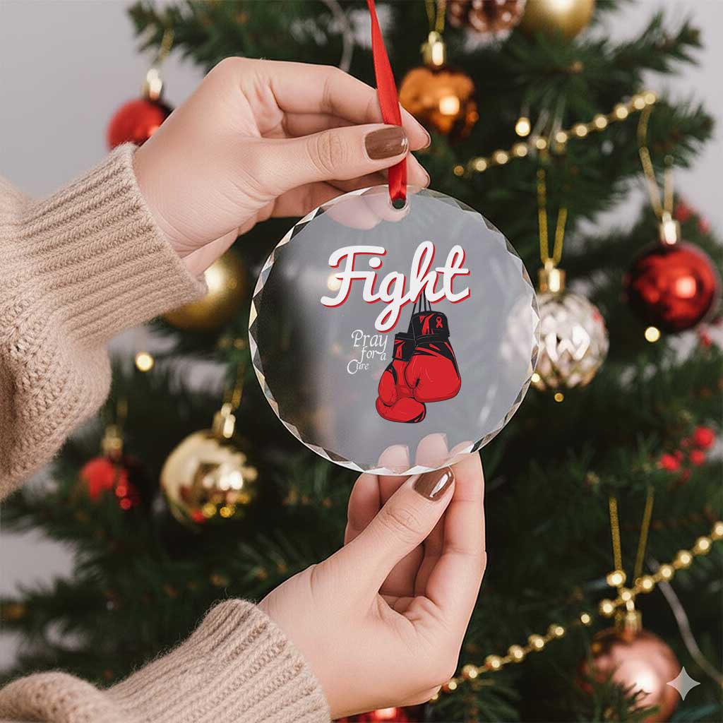 Fight Pray For A Cure Crystal Glass Ornament Red Ribbon HIV Awareness Boxing Gift TS12 Print Your Wear