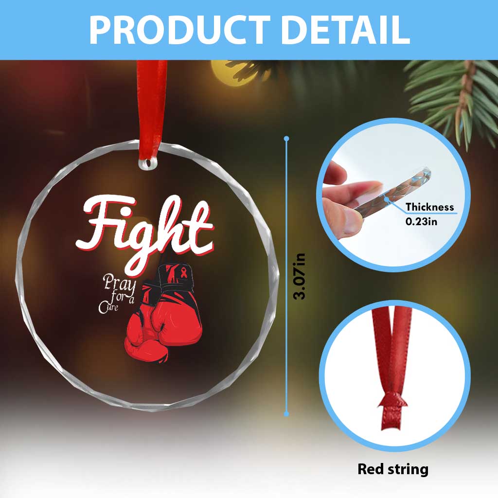 Fight Pray For A Cure Crystal Glass Ornament Red Ribbon HIV Awareness Boxing Gift TS12 Print Your Wear