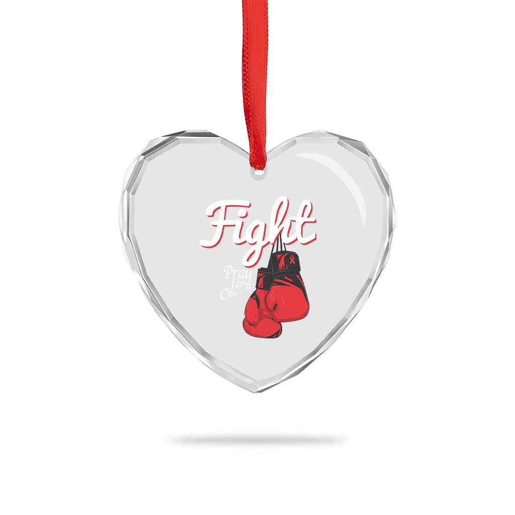 Fight Pray For A Cure Heart Crystal Glass Ornament Red Ribbon HIV Awareness Boxing Gift TS12 Print Your Wear