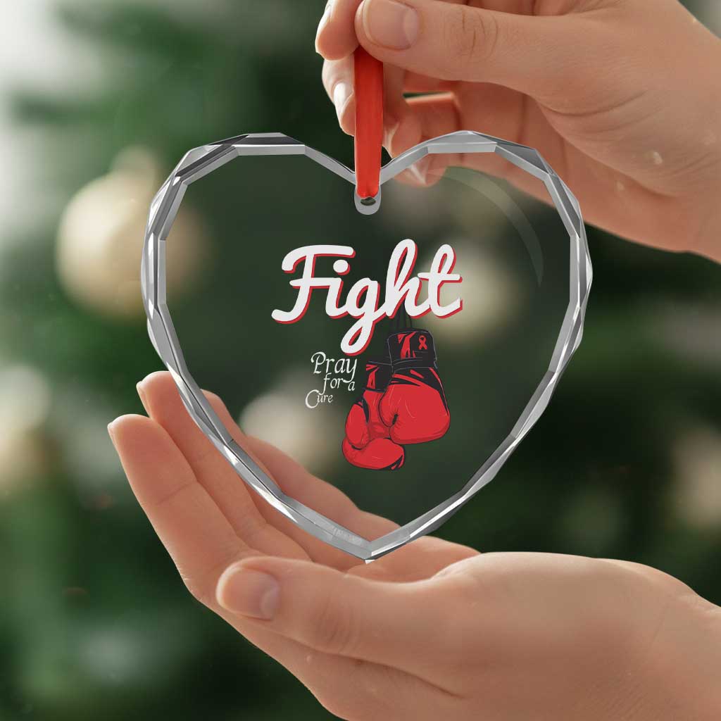 Fight Pray For A Cure Heart Crystal Glass Ornament Red Ribbon HIV Awareness Boxing Gift TS12 Print Your Wear
