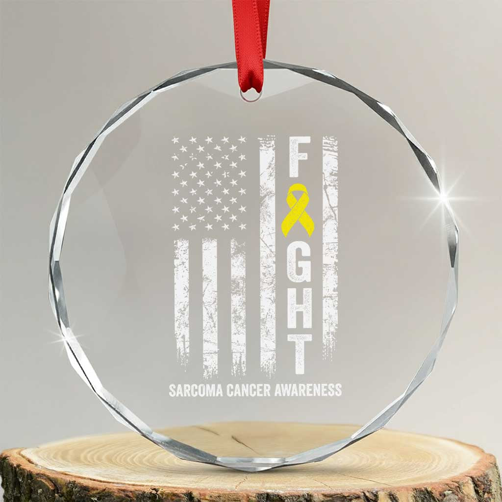 Fight Sarcoma Cancer Awareness Crystal Glass Ornament Yellow Ribbon Vintage American Flag TS11 Transparent Glass 3'' Circle Print Your Wear