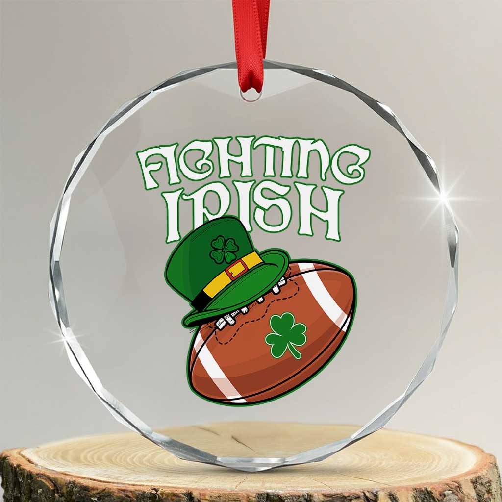 Fighting Irish Crystal Glass Ornament Football Shamrock St Patricks Spirit Classic Vintage - Print Your Wear