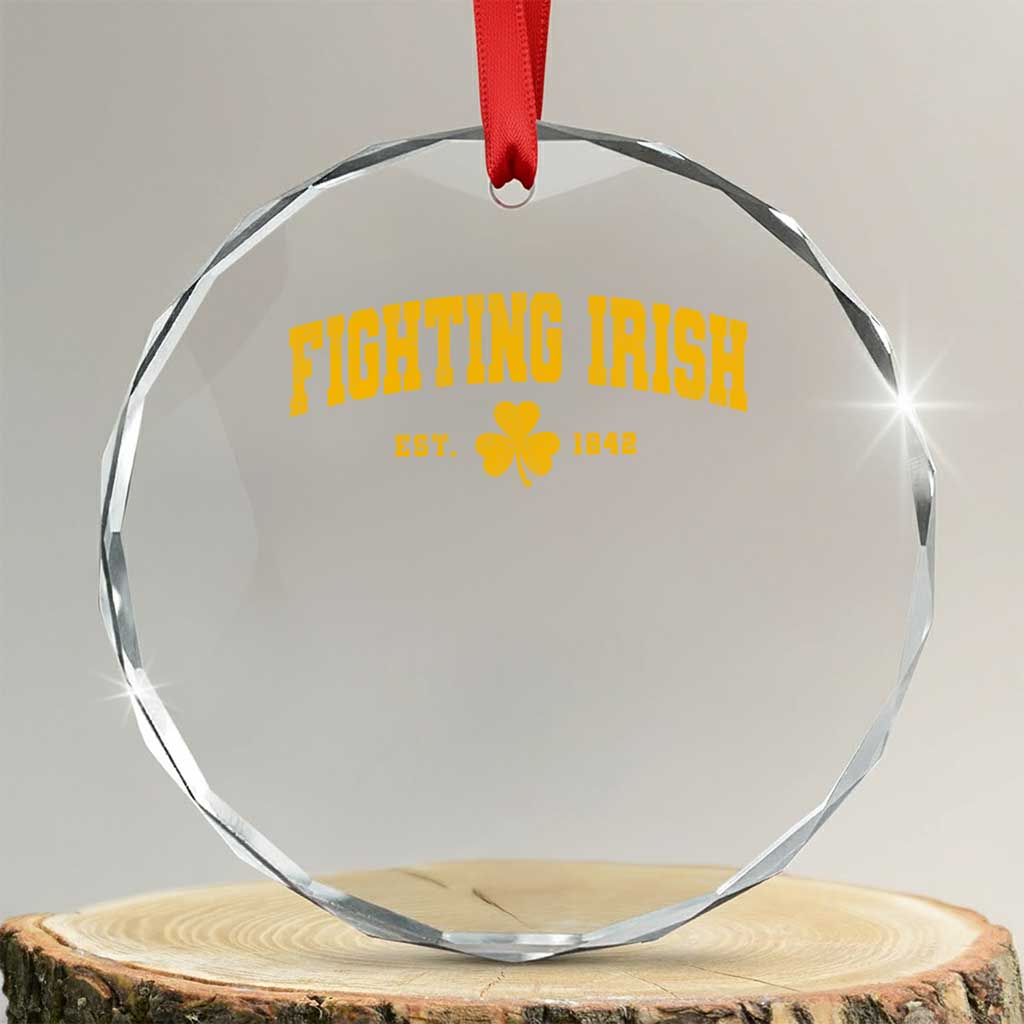 Fighting Irish Est 1842 Crystal Glass Ornament Vintage Varsity Sports Jersey Style Gold Shamrock TS11 Transparent Glass 3'' Circle Print Your Wear