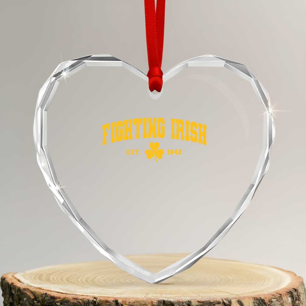 Fighting Irish Est 1842 Heart Crystal Glass Ornament Vintage Varsity Sports Jersey Style Gold Shamrock TS11 Transparent Glass 3'' Heart Print Your Wear