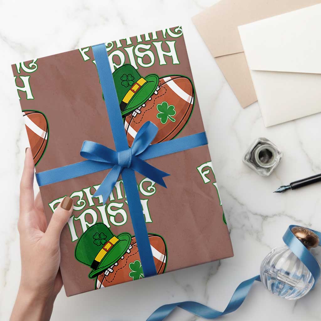 Fighting Irish Wrapping Paper Roll Football Shamrock St Patricks Spirit Classic Vintage TS02 Mocha Print Your Wear